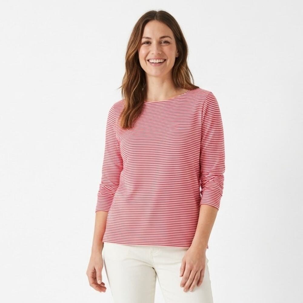 Vineyard Vines Sankaty T-Shirt Womens 2XL Pink White Striped Long Sleeve Stretch